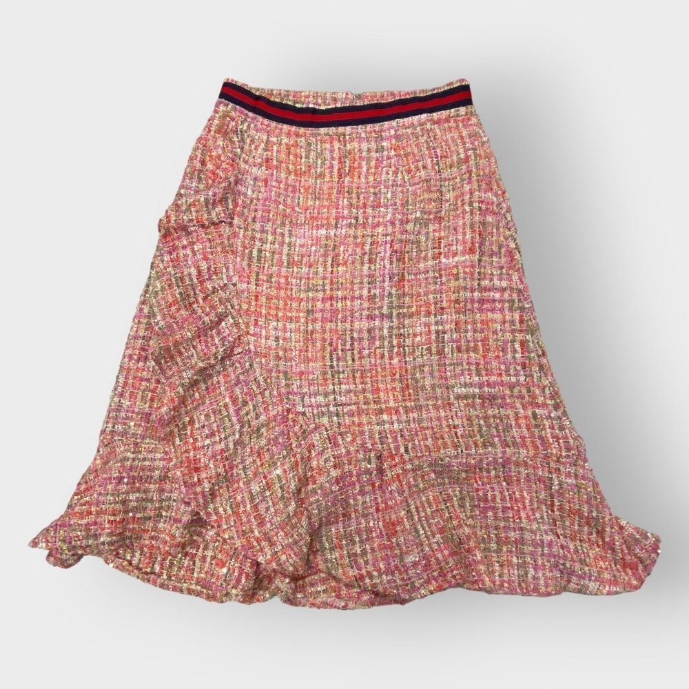 NEW Gracia Womens A-Line Skirt | Small | Pink Metallic | Tweed | Lined | Ruffle